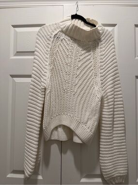 Free People Turtleneck Cable Knit Sweater - Cream